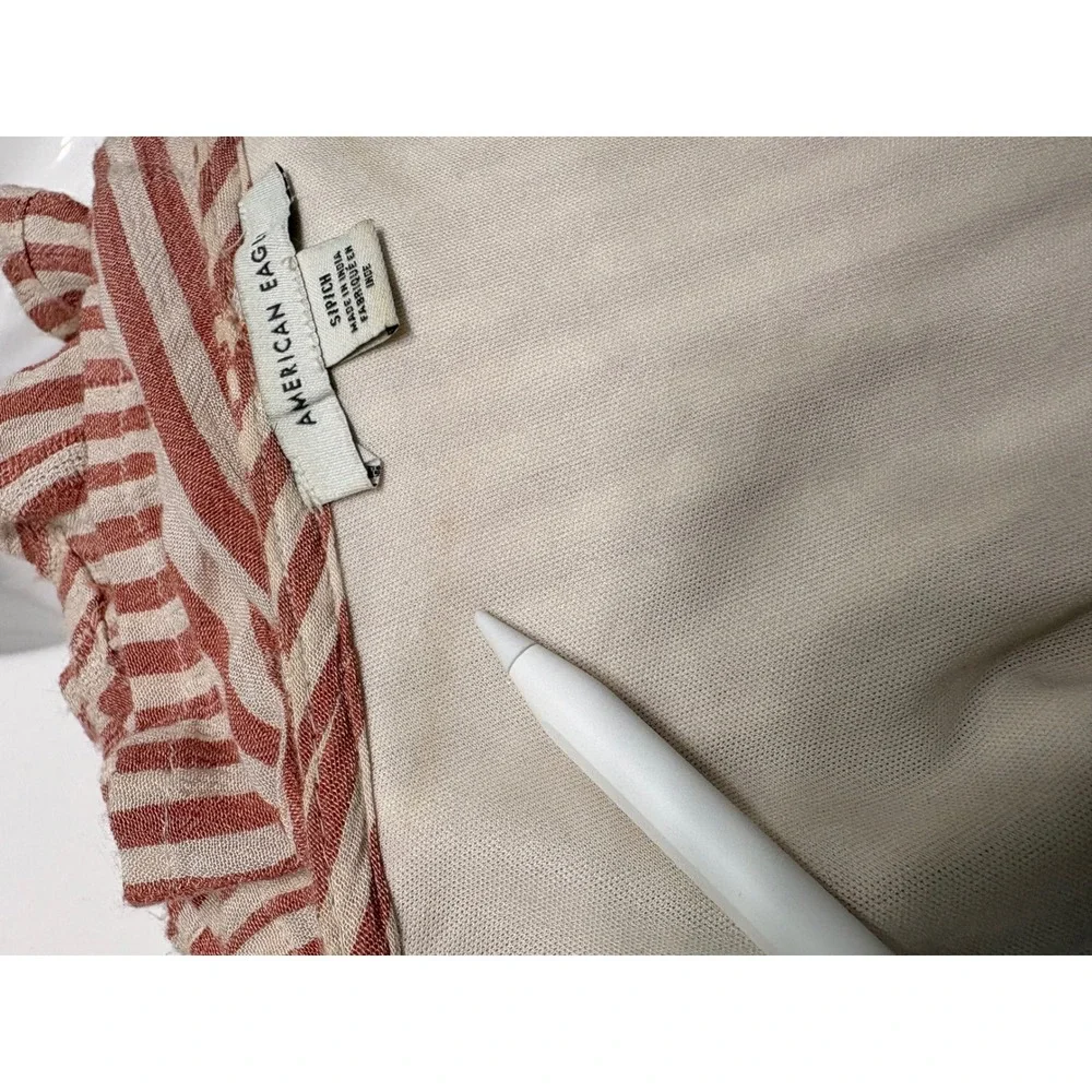 American Eagle Pink White Striped Maxi Dress Button Front Tie Waist Small - Picture 8 of 8